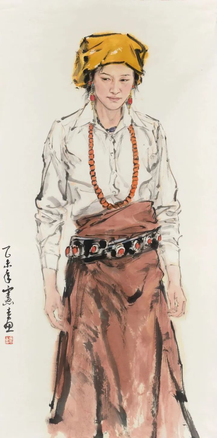 《藏族姑娘》 136cmx68cm  2015年  纸本设色.jpg