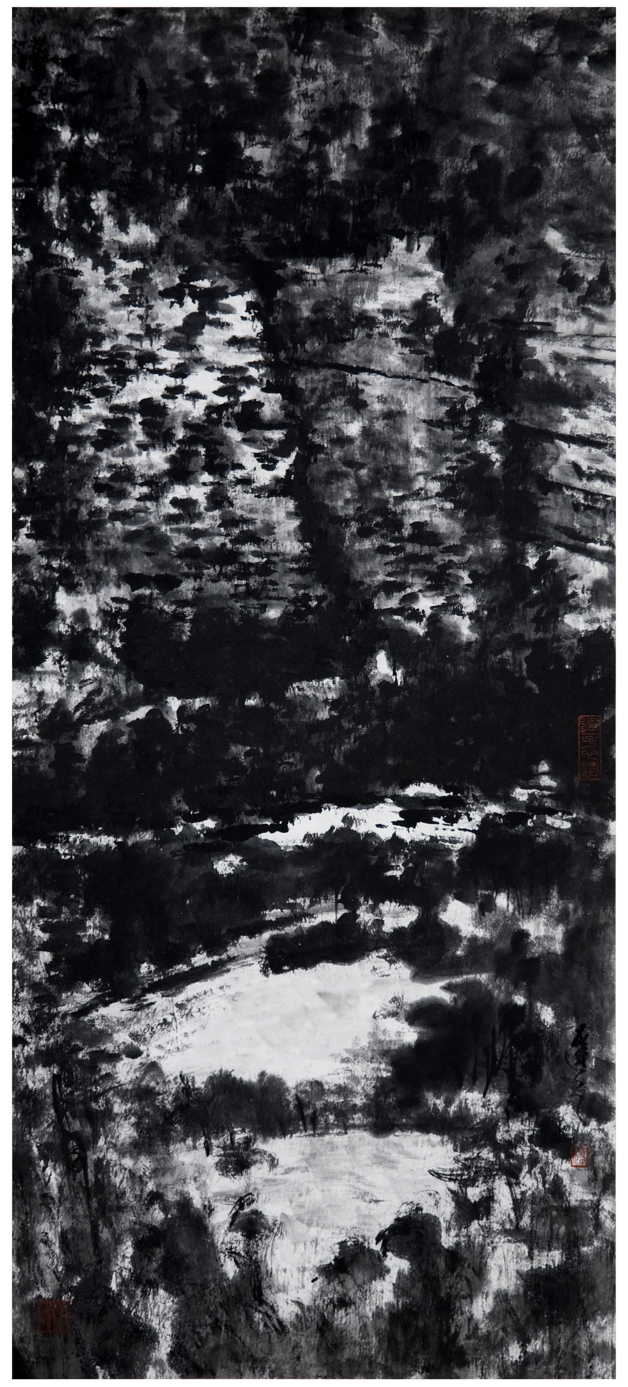 《山色苍茫》系列之一（纸本水墨37 x 85 cm)2008年